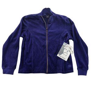 NWT Oleg Cassini Sport Womens J'Adore Velour Jacket Large Purple Full-Zip Cozy